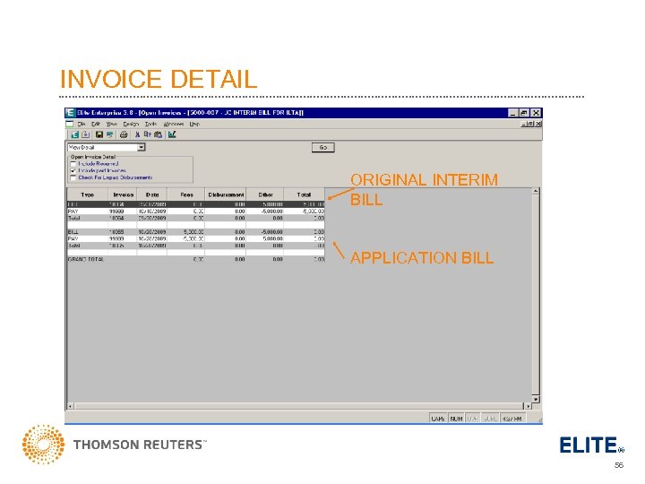 INVOICE DETAIL ORIGINAL INTERIM BILL APPLICATION BILL 56 