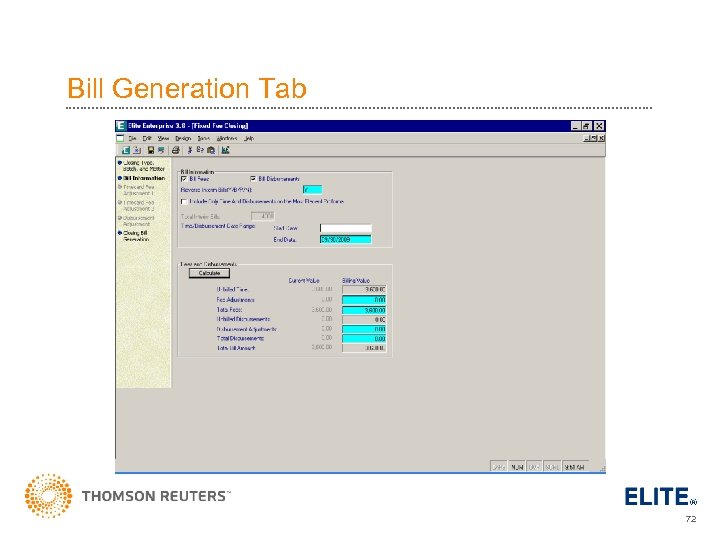 Bill Generation Tab 72 