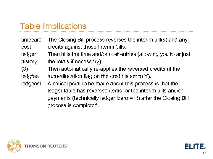 Table Implications timecard cost ledger history (3) ledgfee ledgcost The Closing Bill process reverses