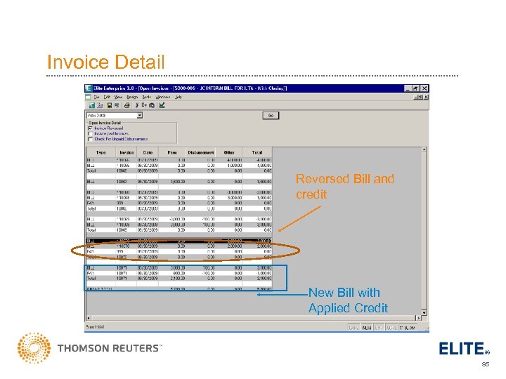 Invoice Detail Reversed Bill and credit New Bill with Applied Credit 95 