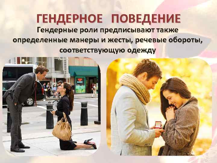 ГЕНДЕРНОЕ ПОВЕДЕНИЕ Гендерные роли предписывают также определенные манеры и жесты, речевые обороты, соответствующую одежду