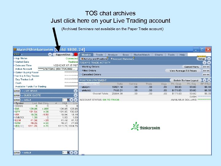 TOS chat archives Just click here on your Live Trading account (Archived Seminars not