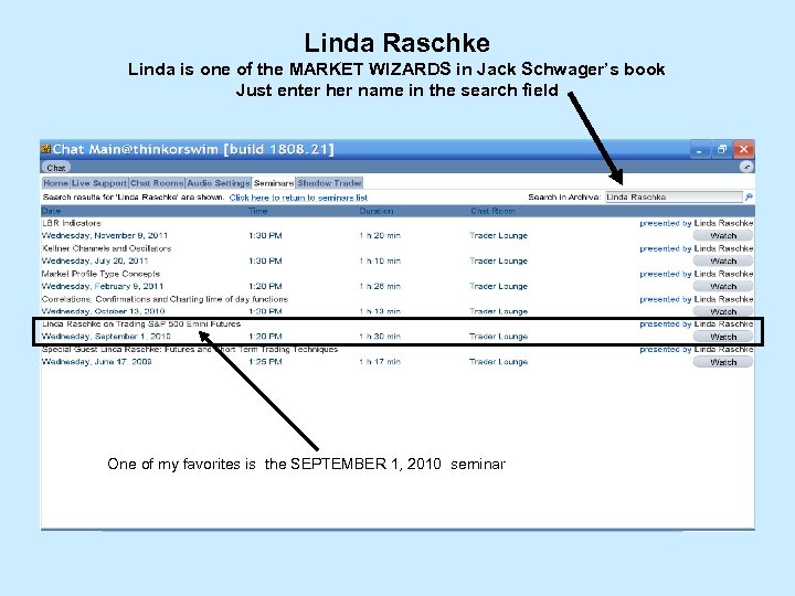 Linda Raschke Linda is one of the MARKET WIZARDS in Jack Schwager’s book Just