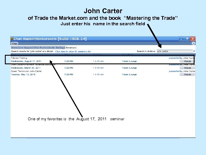John Carter of Trade the Market. com and the book “Mastering the Trade” Just