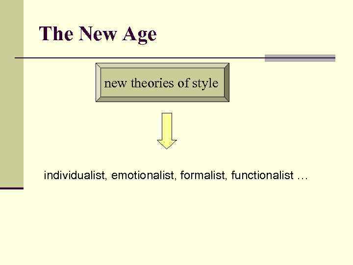 The New Age new theories of style individualist, emotionalist, formalist, functionalist … 
