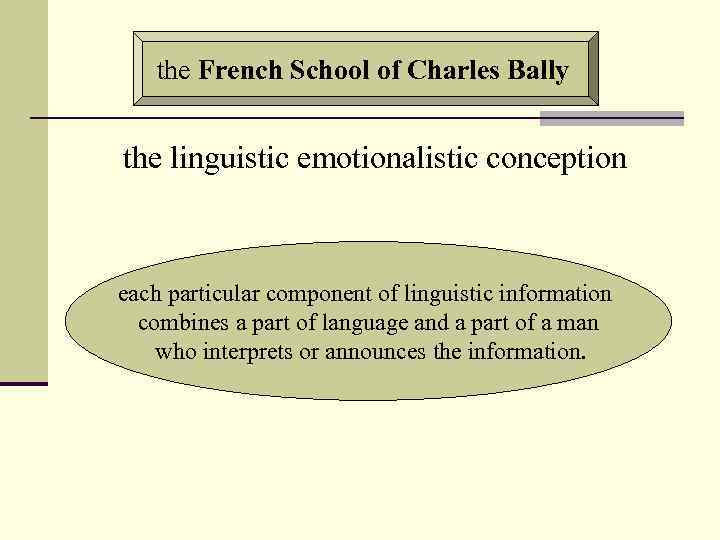 the French School of Charles Bally the linguistic emotionalistic conception each particular component of