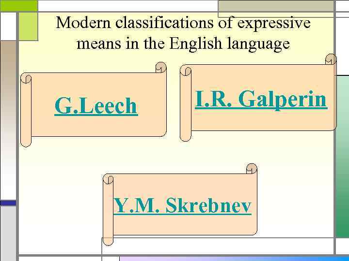 Modern classifications of expressive means in the English language G. Leech I. R. Galperin