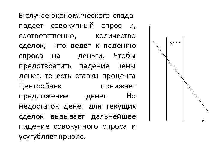 В случае экономического спадает совокупный спрос и, соответственно, количество сделок, что ведет к падению