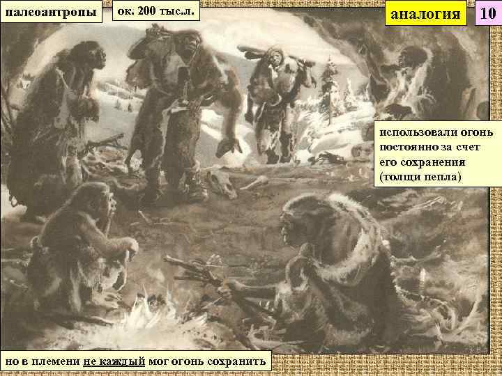 палеоантропы ок. 200 тыс. л. аналогия 10 использовали огонь постоянно за счет его сохранения