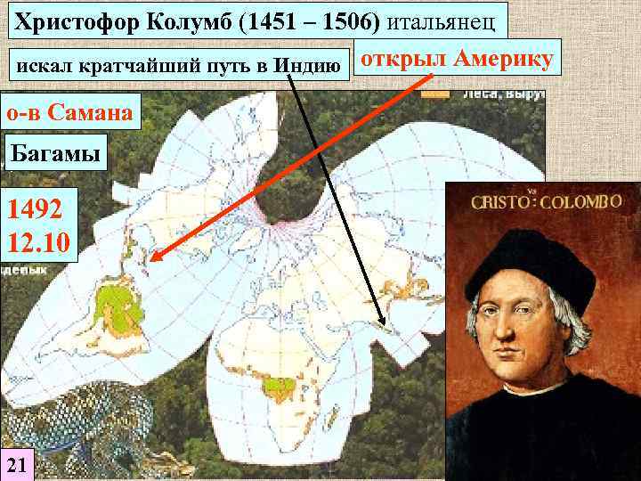 Христофор Колумб (1451 – 1506) итальянец искал кратчайший путь в Индию открыл Америку о-в
