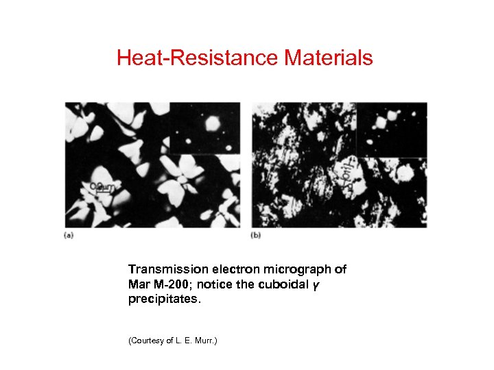 Heat-Resistance Materials Transmission electron micrograph of Mar M-200; notice the cuboidal γ precipitates. (Courtesy