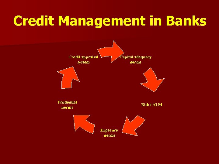 Credit Management in Banks Capital adequacy norms Credit appraisal system Prudential norms Risks-ALM Exposure