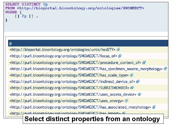 Select distinct properties from an ontology 