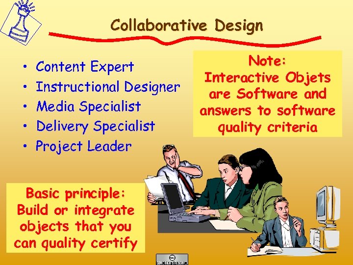 Collaborative Design • • • Content Expert Instructional Designer Media Specialist Delivery Specialist Project