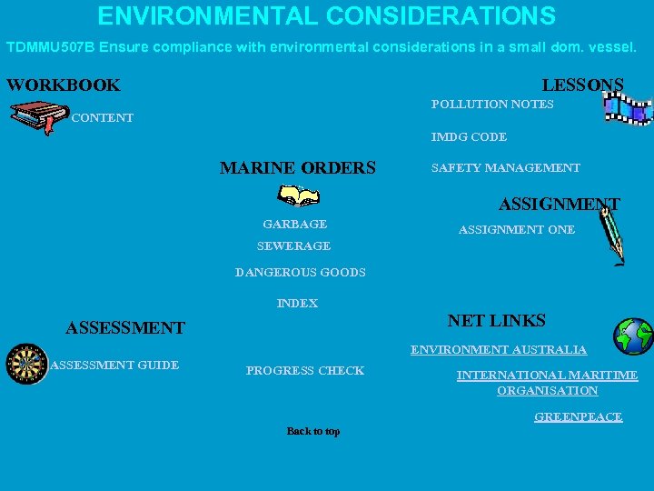 ENVIRONMENTAL CONSIDERATIONS TDMMU 507 B Ensure compliance with environmental considerations in a small dom.