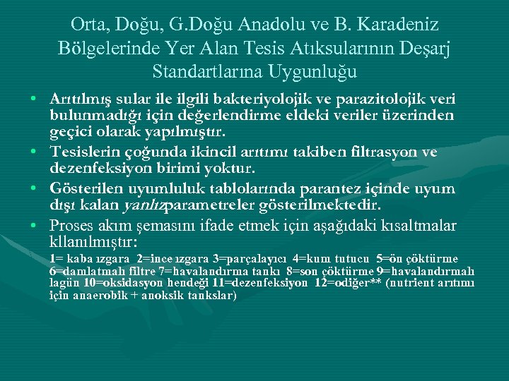 Orta, Doğu, G. Doğu Anadolu ve B. Karadeniz Bölgelerinde Yer Alan Tesis Atıksularının Deşarj