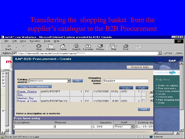 Transferring the shopping basket from the supplier’s catalogue to the B 2 B Procurement
