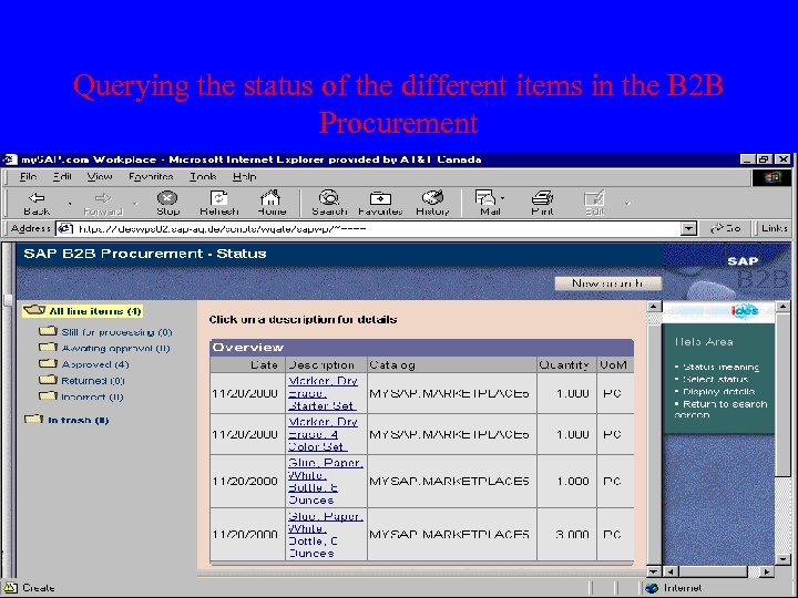 Querying the status of the different items in the B 2 B Procurement 