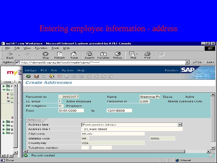 Entering employee information - address 
