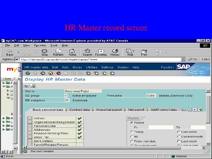 HR Master record screen 