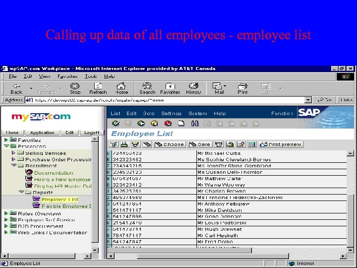 Calling up data of all employees - employee list 