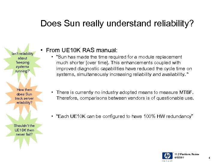Does Sun really understand reliability? Isn’t reliability about ‘keeping systems running? ’ How then