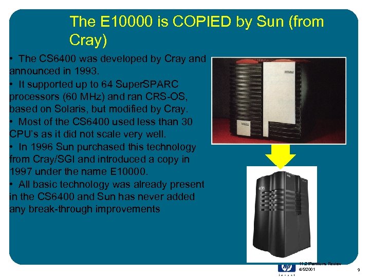 The E 10000 is COPIED by Sun (from Cray) • The CS 6400 was