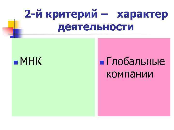 2 -й критерий – характер деятельности n МНК n Глобальные компании 