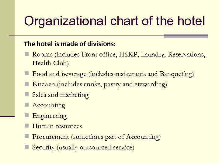 Hotel Management Organizational Chart