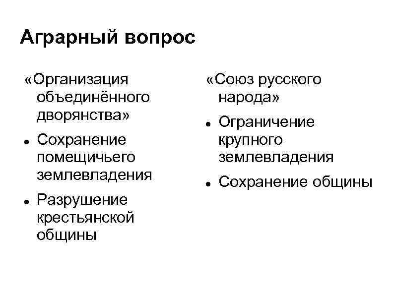 Программа союза михаила архангела. Союз русского народа партия аграрный вопрос. Организация объединенного дворянства вопрос о власти. Организация объединенного дворянства таблица. Организация объединенного дворянства аграрный вопрос.