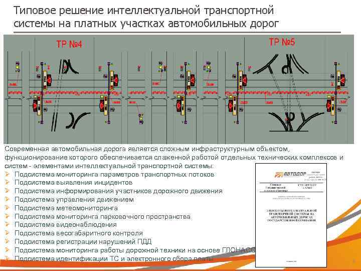 Типовое решение интеллектуальной транспортной системы на платных участках автомобильных дорог Современная автомобильная дорога является