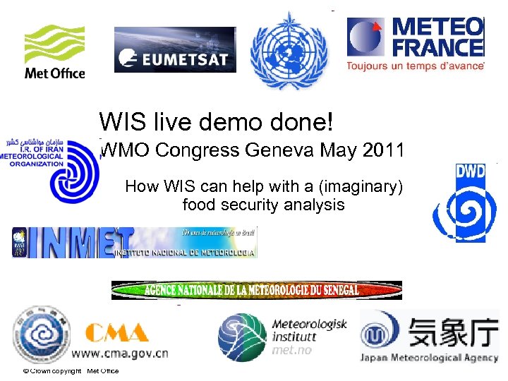 WIS live demo done! WMO Congress Geneva May 2011 How WIS can help with