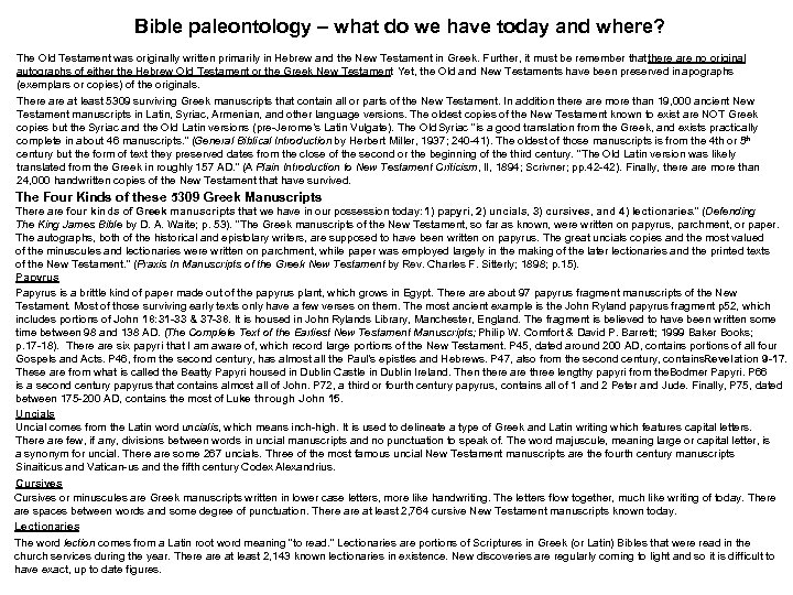 Bible paleontology – what do we have today and where? The Old Testament was