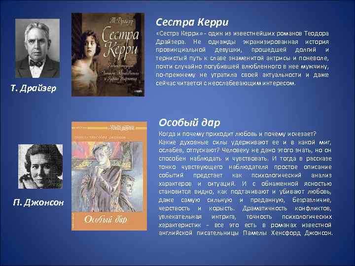 Сестра Керри Т. Драйзер «Сестра Керри» - один из известнейших романов Теодора Драйзера. Не