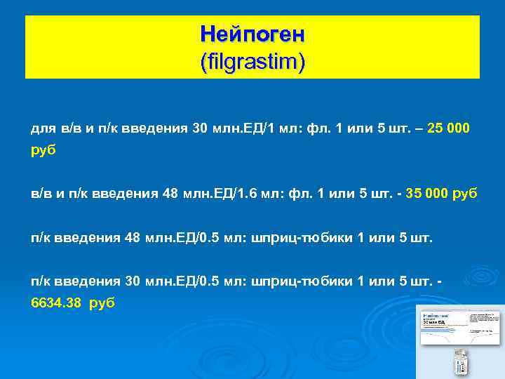 Нейпоген (filgrastim) для в/в и п/к введения 30 млн. ЕД/1 мл: фл. 1 или