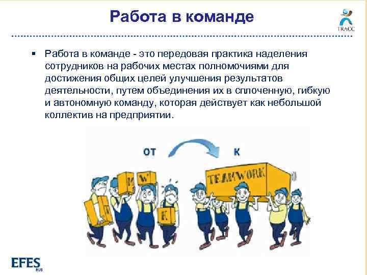 Работа в команде § Работа в команде - это передовая практика наделения сотрудников на