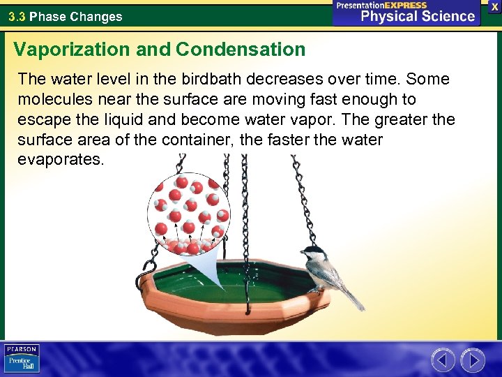 3. 3 Phase Changes Vaporization and Condensation The water level in the birdbath decreases