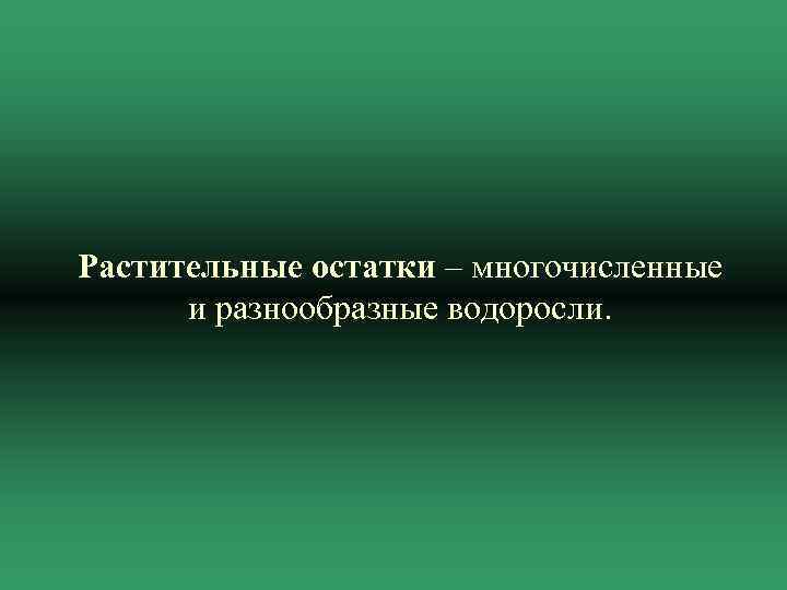 Растительные остатки – многочисленные и разнообразные водоросли. 