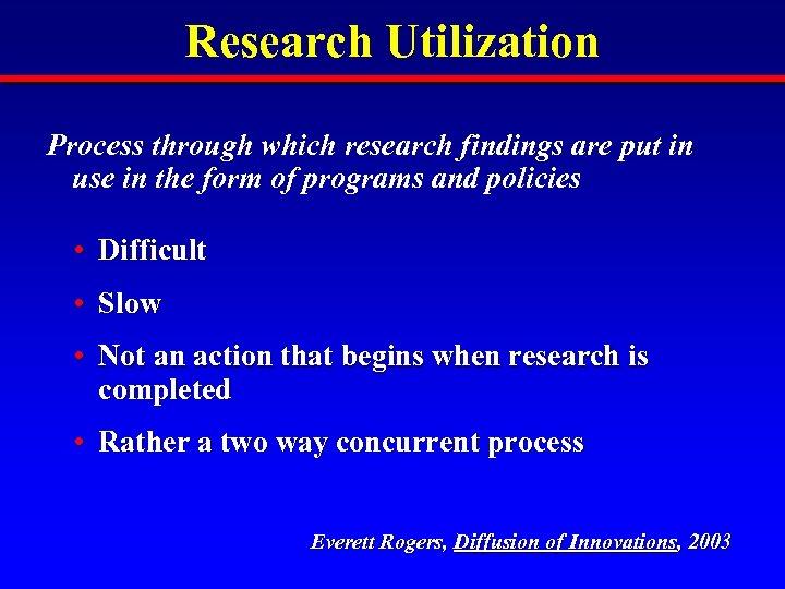 Research Utilization Process through which research findings are put in use in the form