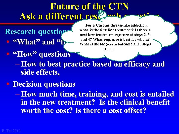 Future of the CTN Ask a different research question For a Chronic disease like