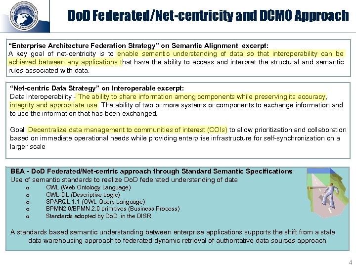 Do. D Federated/Net-centricity and DCMO Approach “Enterprise Architecture Federation Strategy” on Semantic Alignment excerpt: