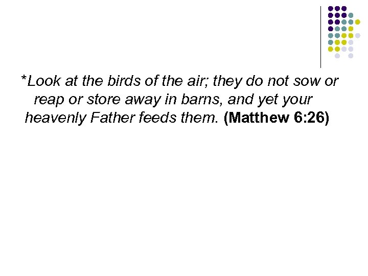 *Look at the birds of the air; they do not sow or reap or