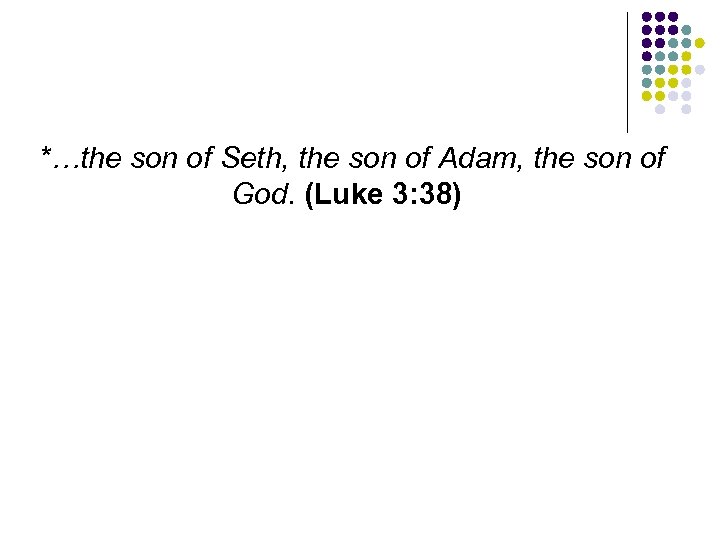 *…the son of Seth, the son of Adam, the son of God. (Luke 3: