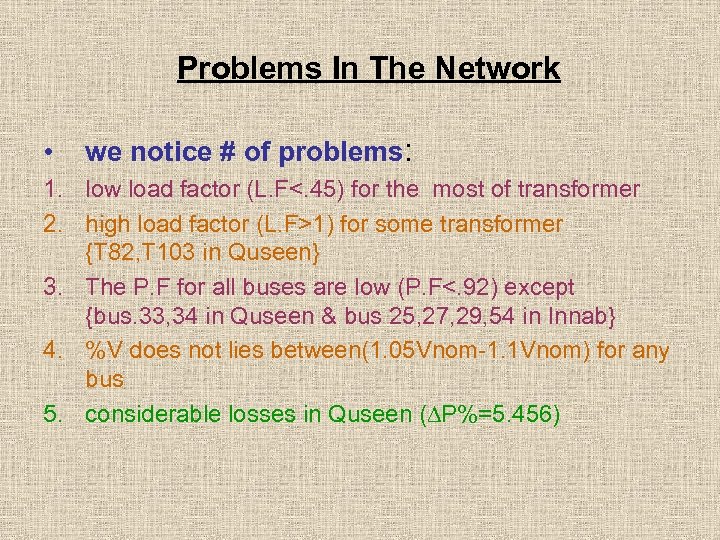 Problems In The Network • we notice # of problems: 1. low load factor