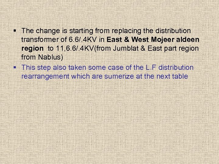 § The change is starting from replacing the distribution transformer of 6. 6/. 4