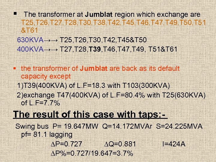 § The transformer at Jumblat region which exchange are T 25, T 26, T