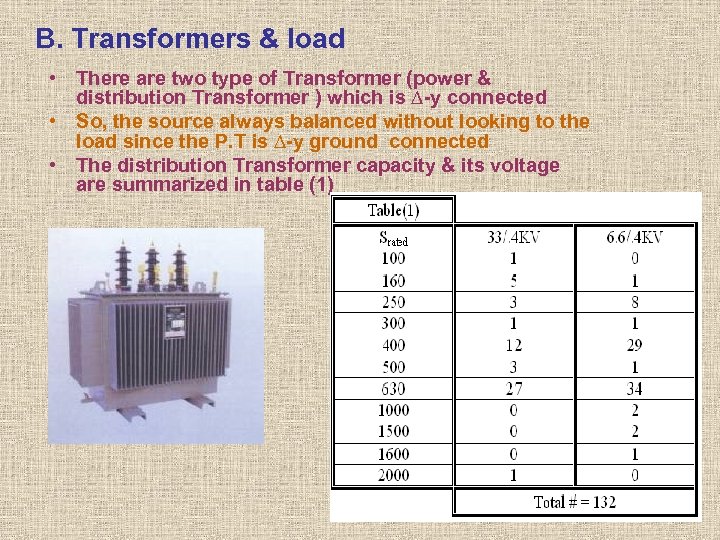 B. Transformers & load • There are two type of Transformer (power & distribution