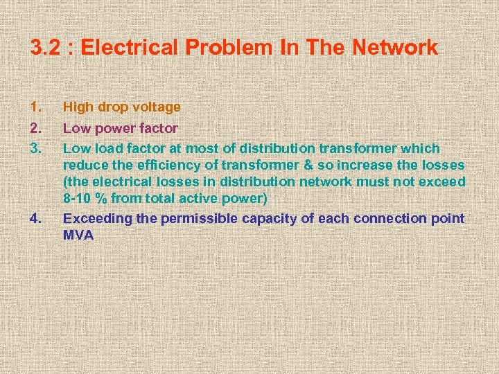 3. 2 : Electrical Problem In The Network 1. High drop voltage 2. 3.