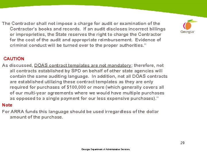 The Contractor shall not impose a charge for audit or examination of the Contractor’s