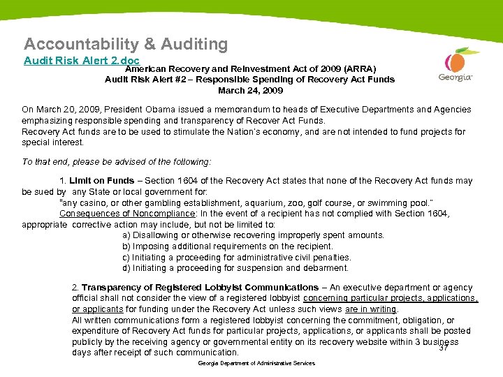 Accountability & Auditing Audit Risk Alert 2. doc American Recovery and Reinvestment Act of